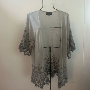 Anthropologie gray embroidered sweater medium